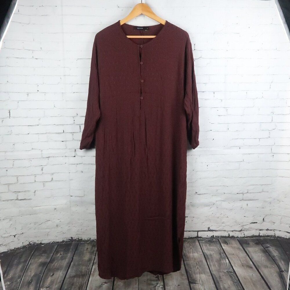SOLIKA DARK BROWN JADEN LONG SLEEVE KAFTAN WITH BUTTON DOWN CHEST SIZE MEDIUM